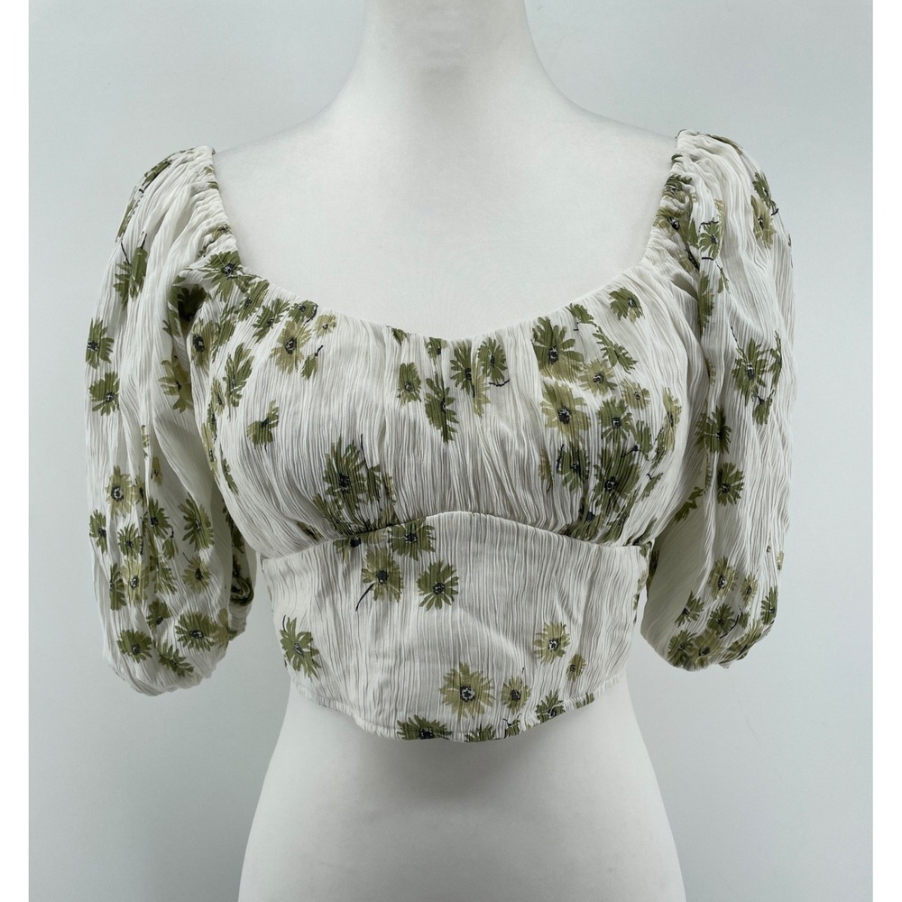 Abercrombie & Fitch Crop Top Womens Medium White Floral Renβ Faire Garden Fairy